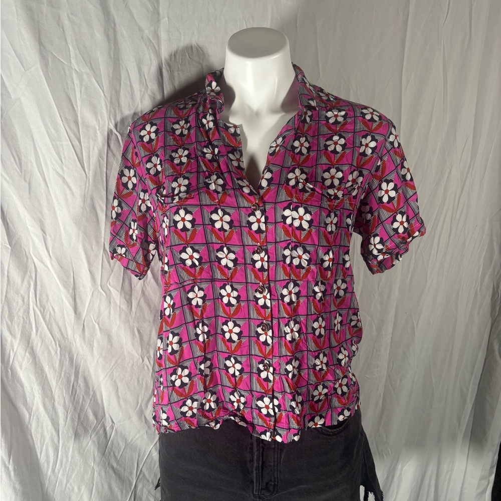 Maeve by Anthropologie Pink Patterned Button-Down Shirt